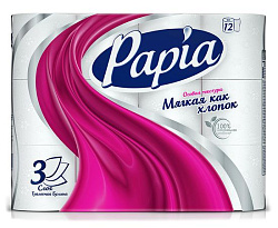 Туалетная бумага Papia «3х-слойная, белая», 12 рулонов